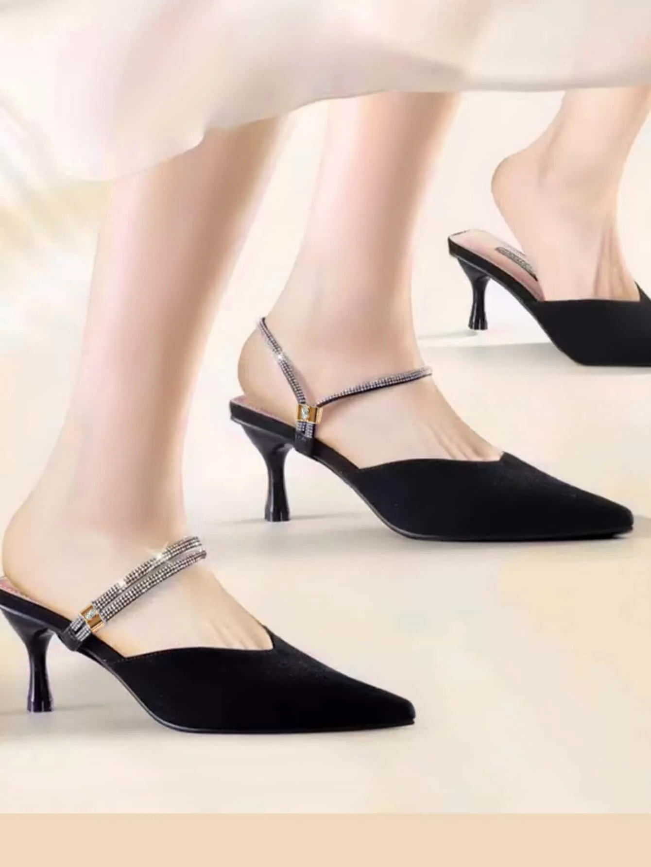 1 pair Women high Heeled shoe with Anti Loosening diamond laces anti-falling heel with diamond elastic fixation strap rhinestone image 4