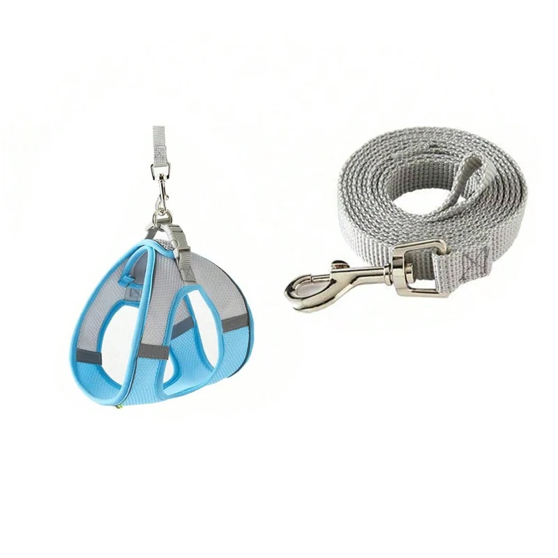 1 set hondentuig, verstelbaar, ademend, reflecterend, met riem, gemaakt van polyester mesh-stof, geschikt voor katten en honden.