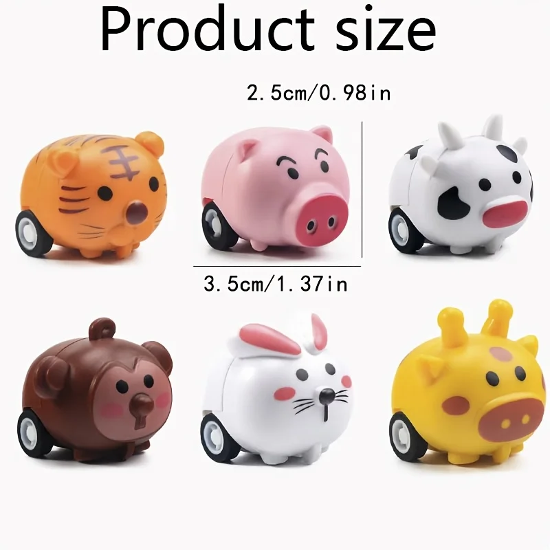 12pc Pull Back Animal Car Friction Powered Baby Car Toddler Bright Colors Creative Design Safe Material Party Favor for Kid Gift