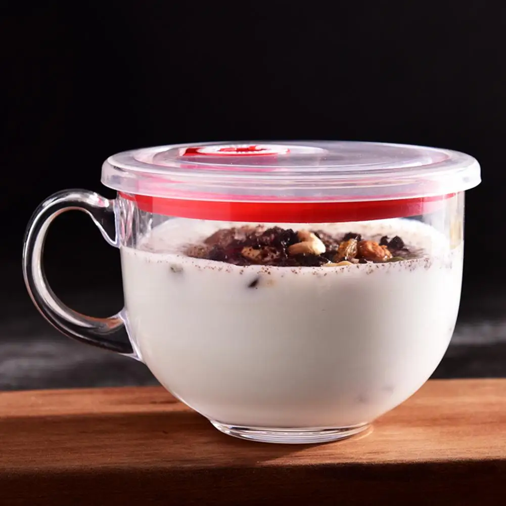 

Bpa-free Glass Cups Transparent Oatmeal Glass Transparent Glass Coffee Mug with Lid Heat-resistant Soup Bowl Plastic for Home