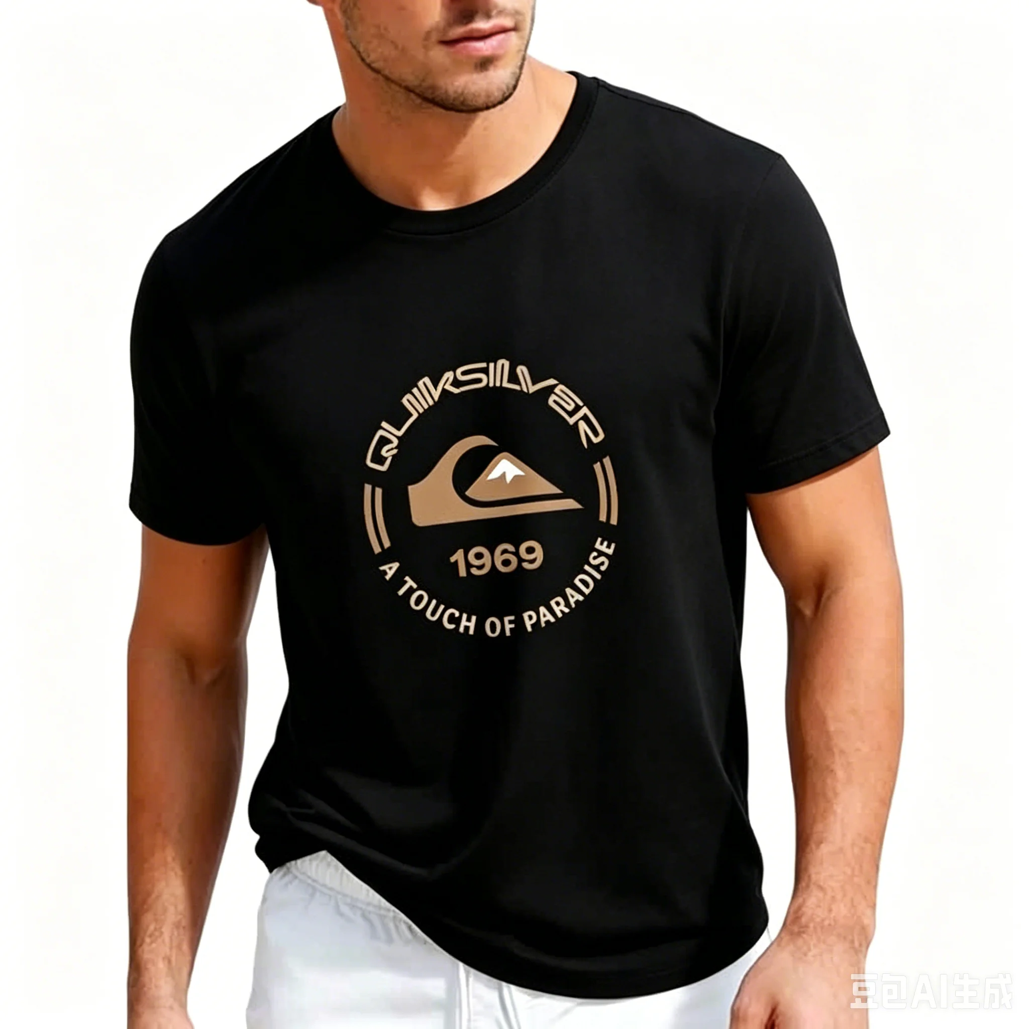 Camiseta con estampado de logotipo Quiksilver 1969 para hombre, ropa informal ligera y transpirable de manga corta, moda de verano