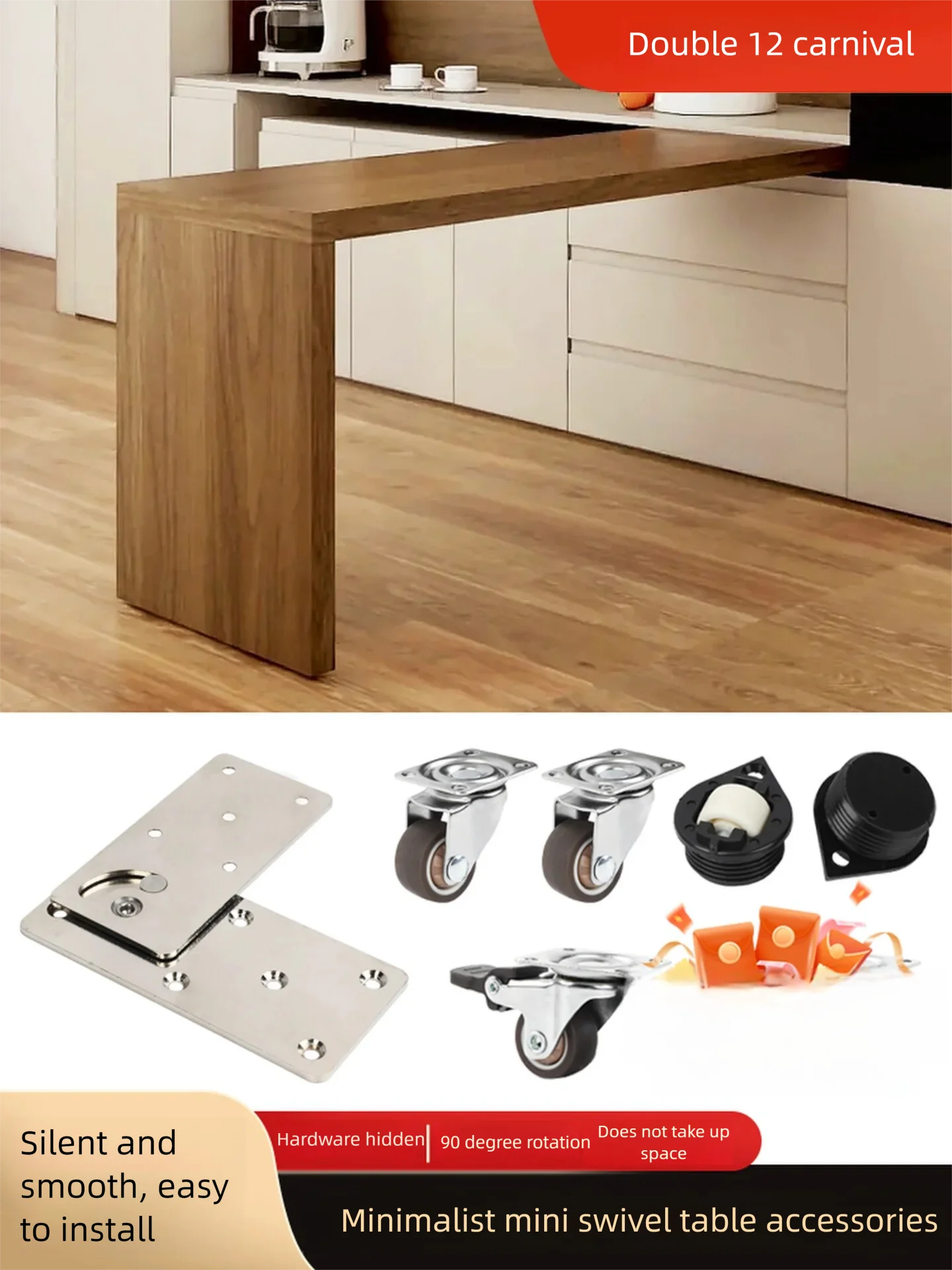 Multifunctional 90 Degree Swivel Folding Hardware Kit For Hidden Space Saving Drop Leaf Table Desk Top Conversion Mechanism