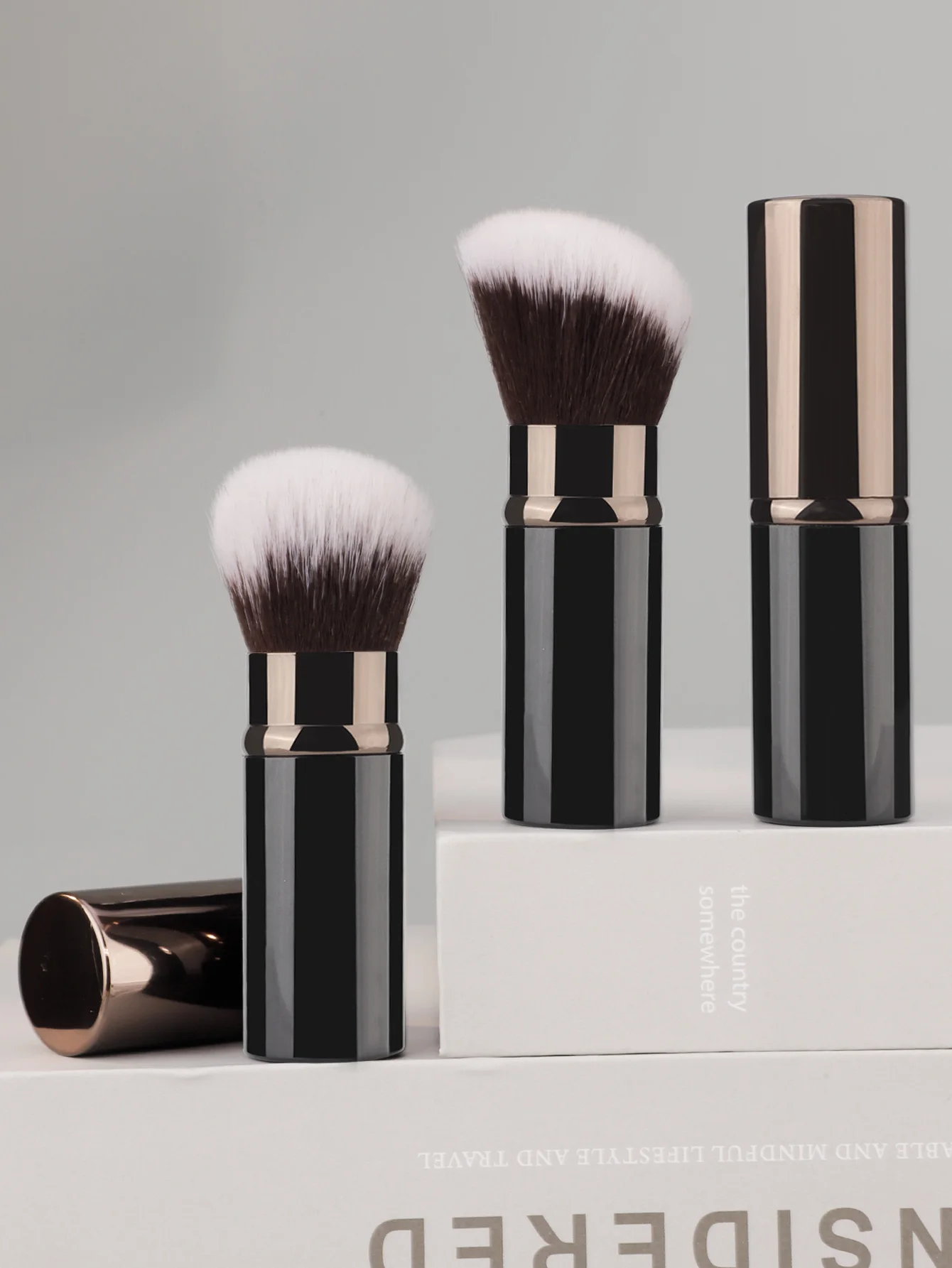 Portable Retractable Loose Powder Brush Contour Brush Mini Compact Travel Makeup Brush Multifunctional Dual Purpose Brush Set