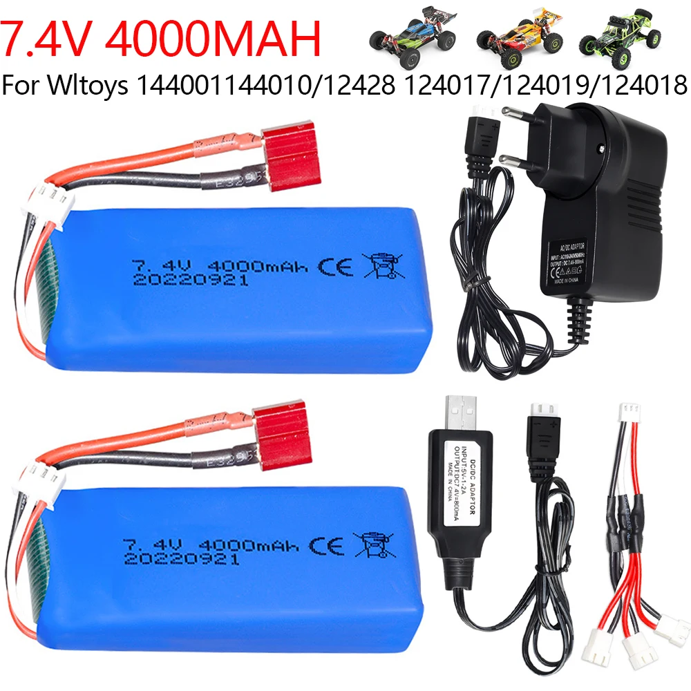 

7.4V LiPo Battery with Charger for Wltoys Wltoys 144001 144010/144010/124017/124019/124018/12428 RC Car 2S 4000mAh Battery parts