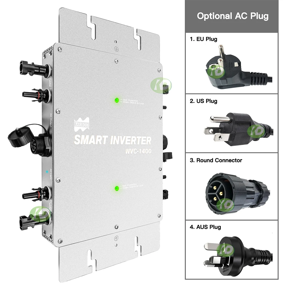 1400W Dual MPPT Silver Micro Solar Inversor On Grid Tie Home Inverter Pure Sine Wave 24/36/48VDC 110/220V For 4*350W Solar Panel