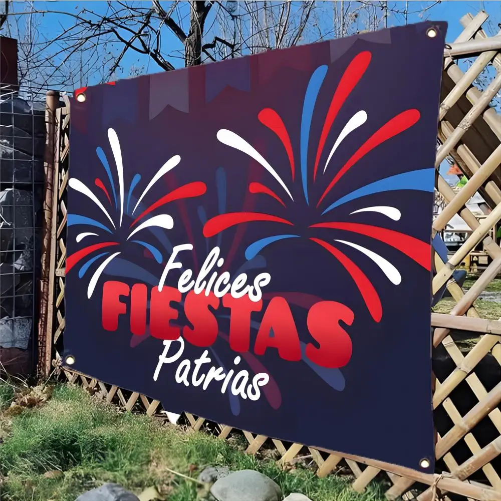Banderas del Festival Solemn S-18 de Septiembre de Chile, diseño sin bordes de cuatro anillos, decoración interior y exterior, fácil de colgar e instalar.