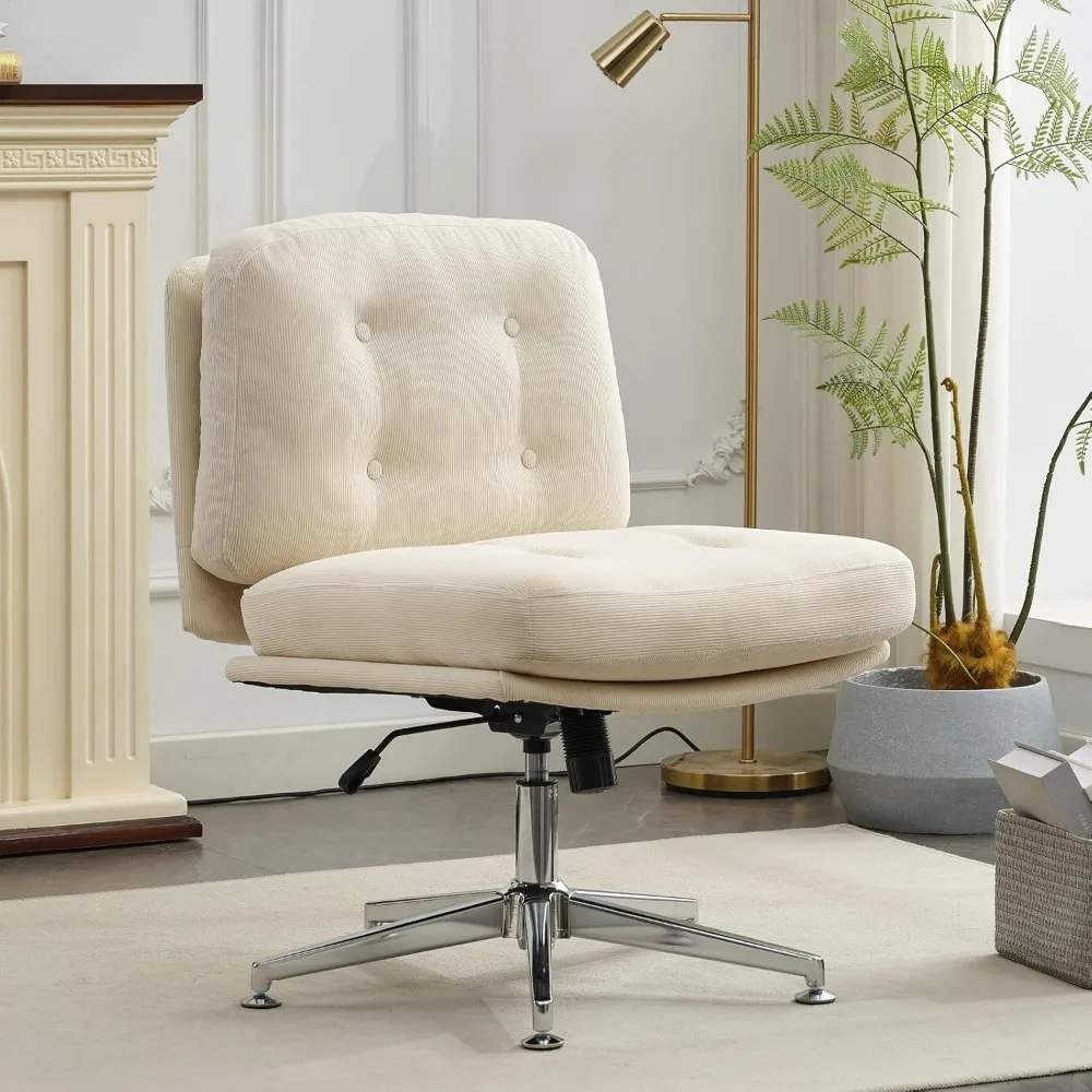 

Criss Cross Chair No Wheels, Height Adjustable Armless Office Desk Chair, Big Swivel Accent Chair, Wide Comfy Reading Chairs