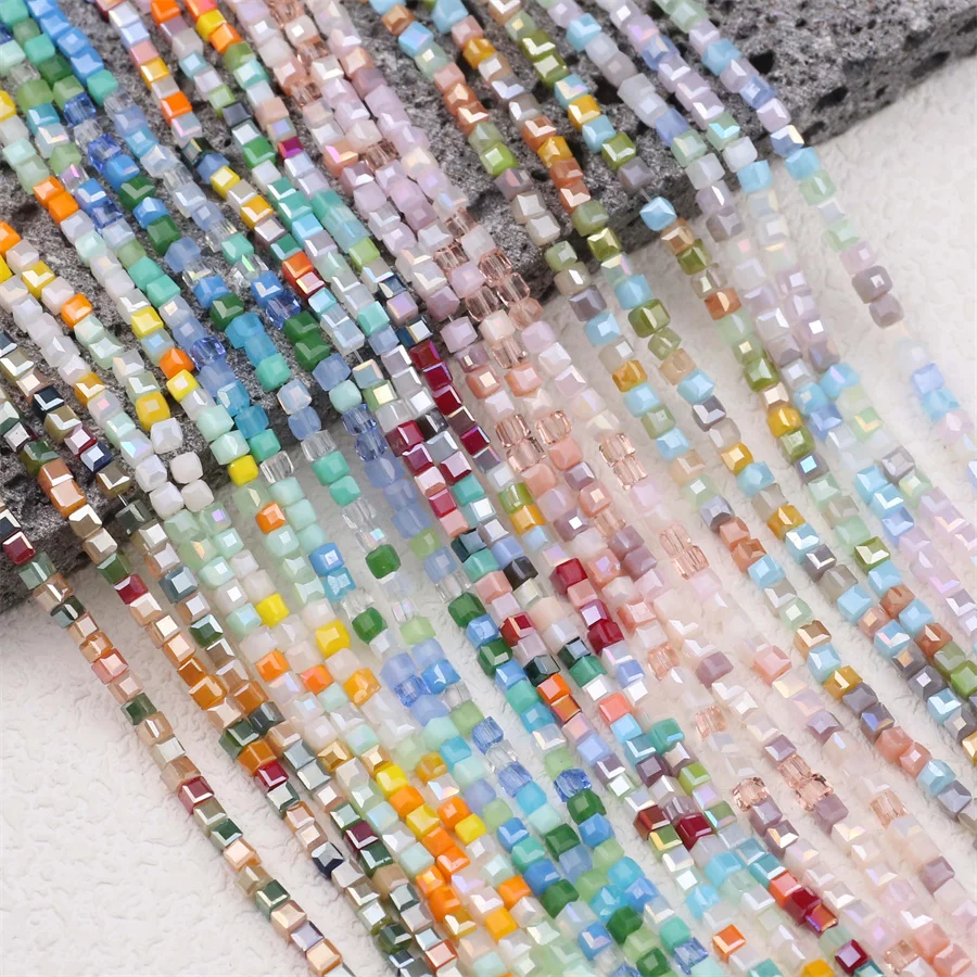 2mm Multi-colour Square Cube Porcelain Crystal Glass Loose Beads For Jewelry Making DIY Bracelets Necklaces Crafts Accessories