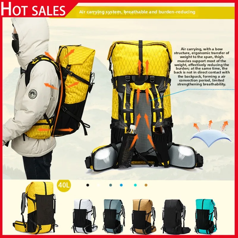 Mochila de senderismo liviana expandible de 40 litros: diseño enrollable impermeable y resistente al desgarro para viajes al aire libre Mochilas para hombres