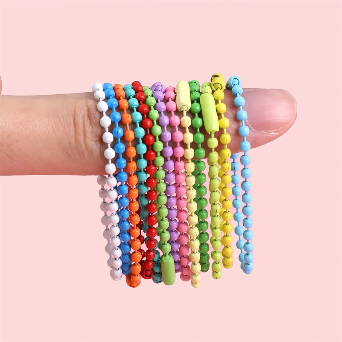 DIY Colored Round Bead Chains Keychains Hanging Tag Chain Guka Small Disc Chain Colored Wave Bead