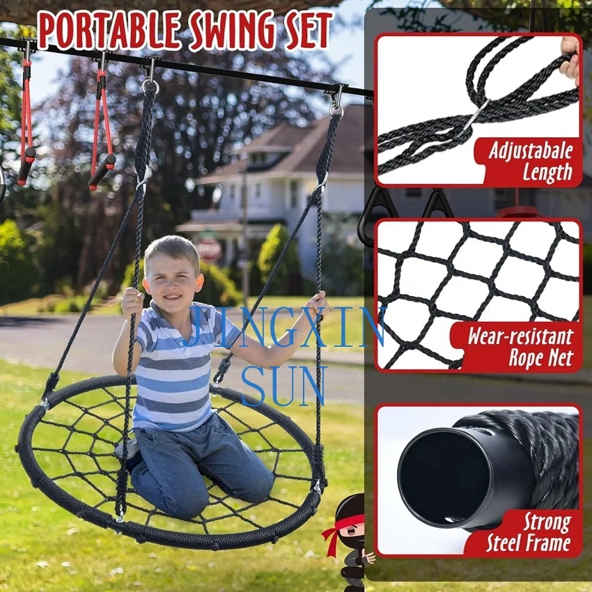Child Ninja Warrior Slack Line Handicap Race with Swing, Backyard Entertainment, Outdoor Play