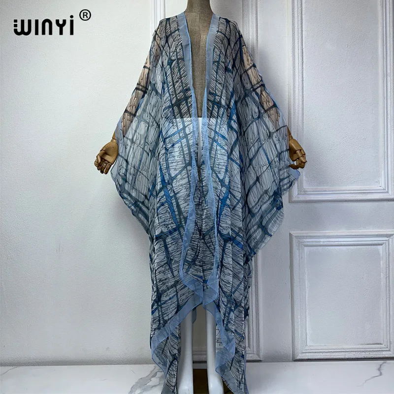 WINYI kimono summer Perspective sexy Cardigan Boho 2024 print beach dress Kaftan bikini cover up Holiday beach outfits for women