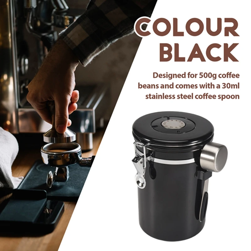 Coffee Jar Airtight 500G Beans,1.8L Beans Container,Vacuum Coffee Box with Spoon Storage Jar for Coffee Powder,Tea,Cocoa-AT35