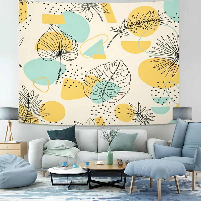 Line Tropical Leaf Geometric Print Tapestry Wall Hanging Tapestries Wall Blanket Backdrop Minimalist Adult Room Wall Decor