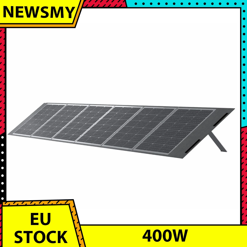 Panneau solaire portable NEWSMY 400W, cellules BC à haute efficacité 24,3%, étanche IP65, 4 béquilles, pour le camping, les camping-cars et l'alimentation d'urgence