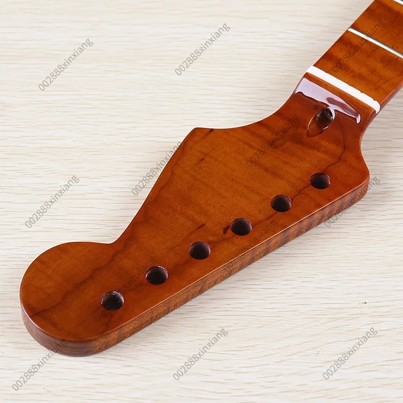 for ST Style 6 String 22 Fret Roasted Maple Tiger Flame Guitar Neck Gloss Finish  Width Electric Guitar Replacement Parts