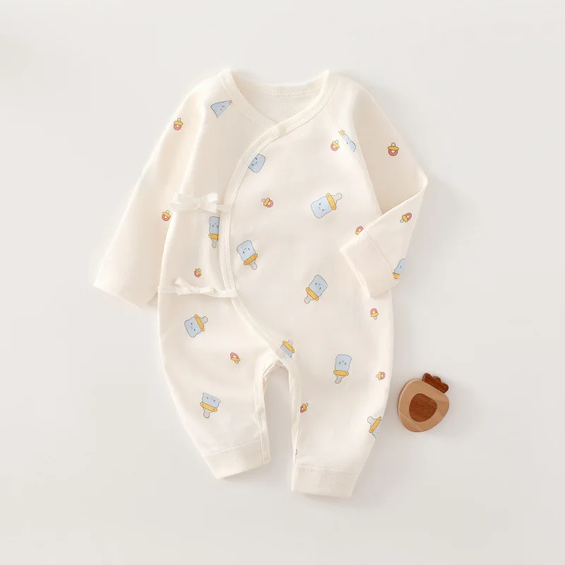 AYNIGIELL Jumpsuit Katun Bayi Baru Lahir Uniseks 0-6M - Pakaian Musim Semi/Musim Gugur Motif Kupu-kupu Kartun