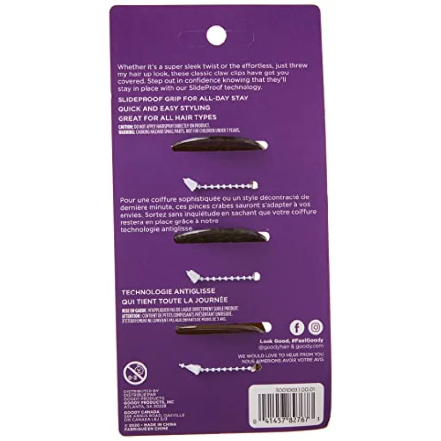 Goody Clips de garra grandes 3 ea para una gestión segura del cabello en un peinado diario Viajes y trabajo Cabello duradero, cómodo y elegante Ac
