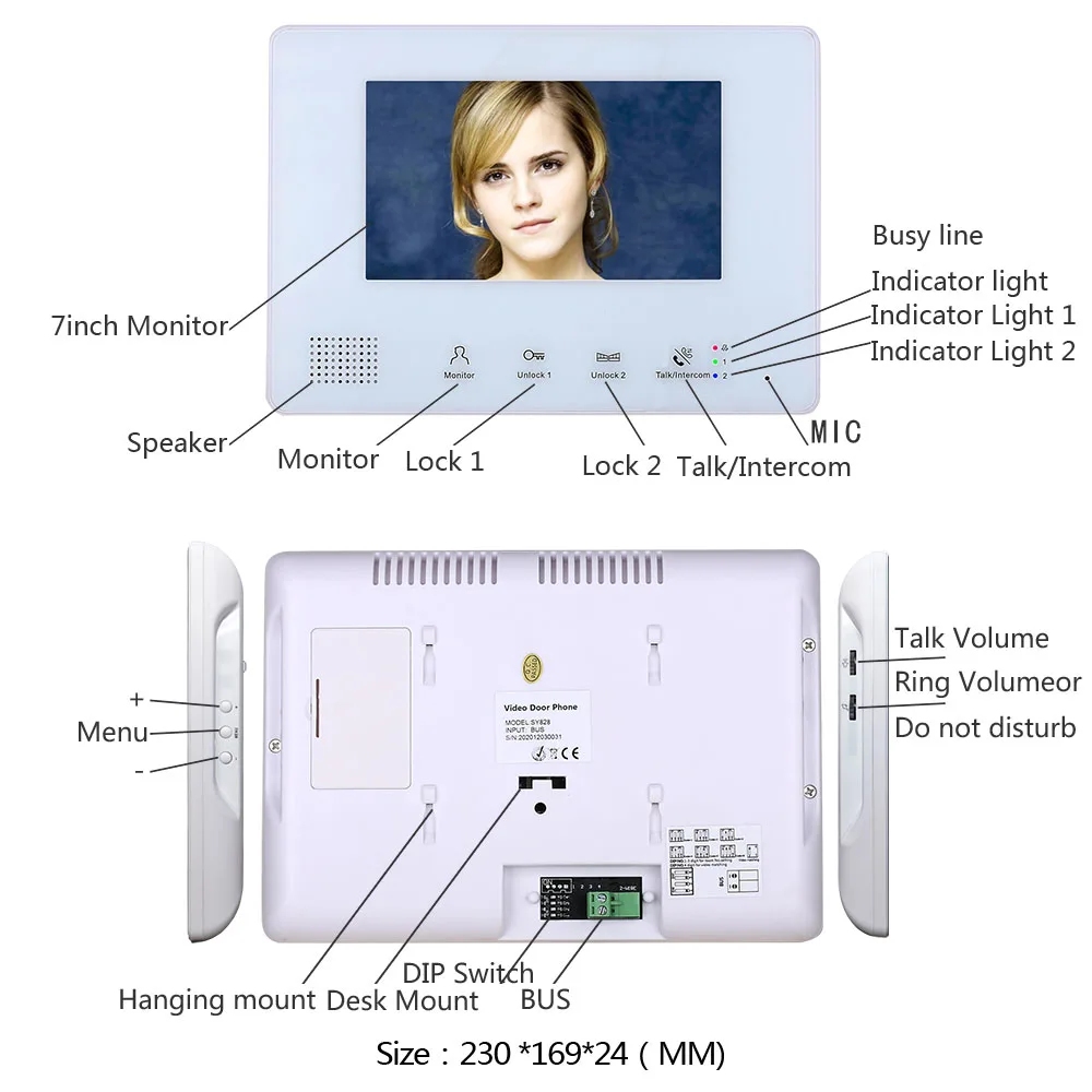 MAOTEWANG 7 Inch LCD Screen BUS 2 Wire Video Door Phone Intercom Systems Kit For Home 2/3 Units Apartment  Night Vision