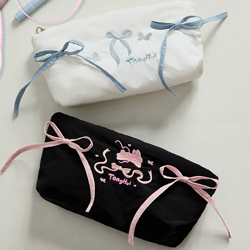 1pc Bow Pencil Case Large Capacity Pencil Organizer Makeup Bag Stationery Storage Box School Supplies Multiple Colors