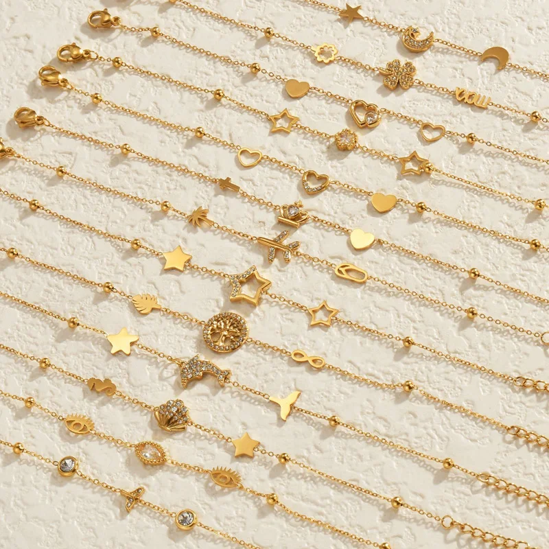 Nextvance Multiple Styles Zircon Bracelet Crown Heart Moon Star Gold Color Stainless Steel For Women Summer Party Jewelry Gifts
