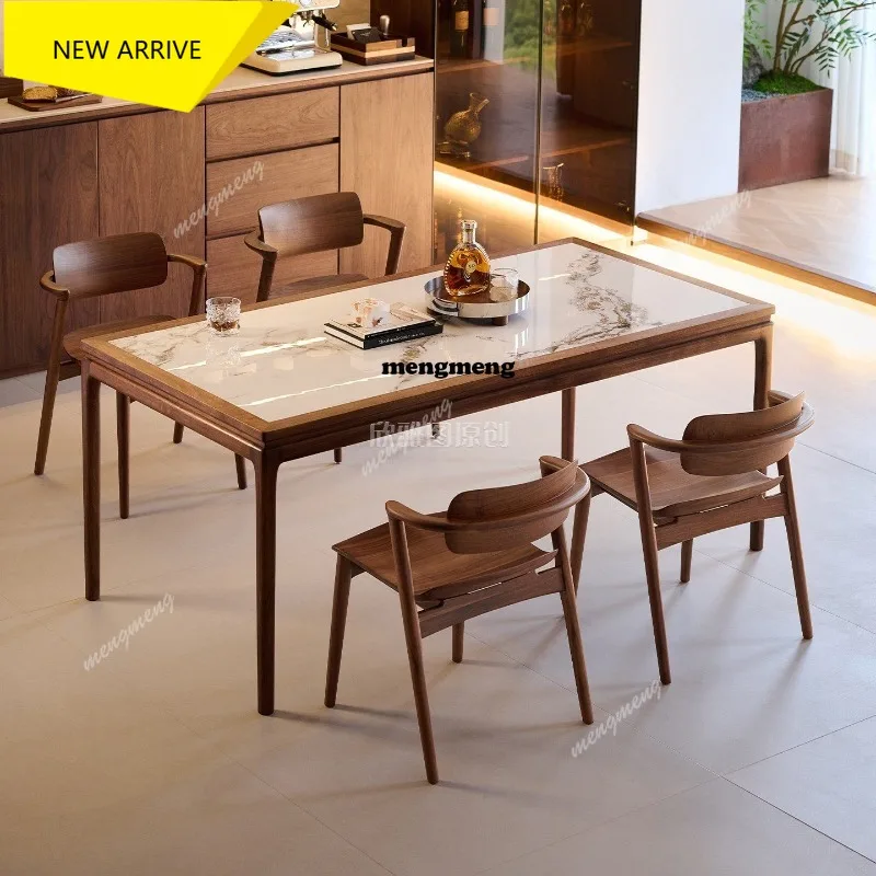 

M138 North American black walnut dining table household solid wood slate dining table dining table and chair combination