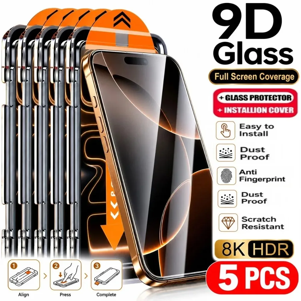 1-5PCS Easy-Installation Frame Screen Protector for IPhone 18 Pro Max 16 14 11 13 12 15 HD Tempered Glass Scratch‑resistant