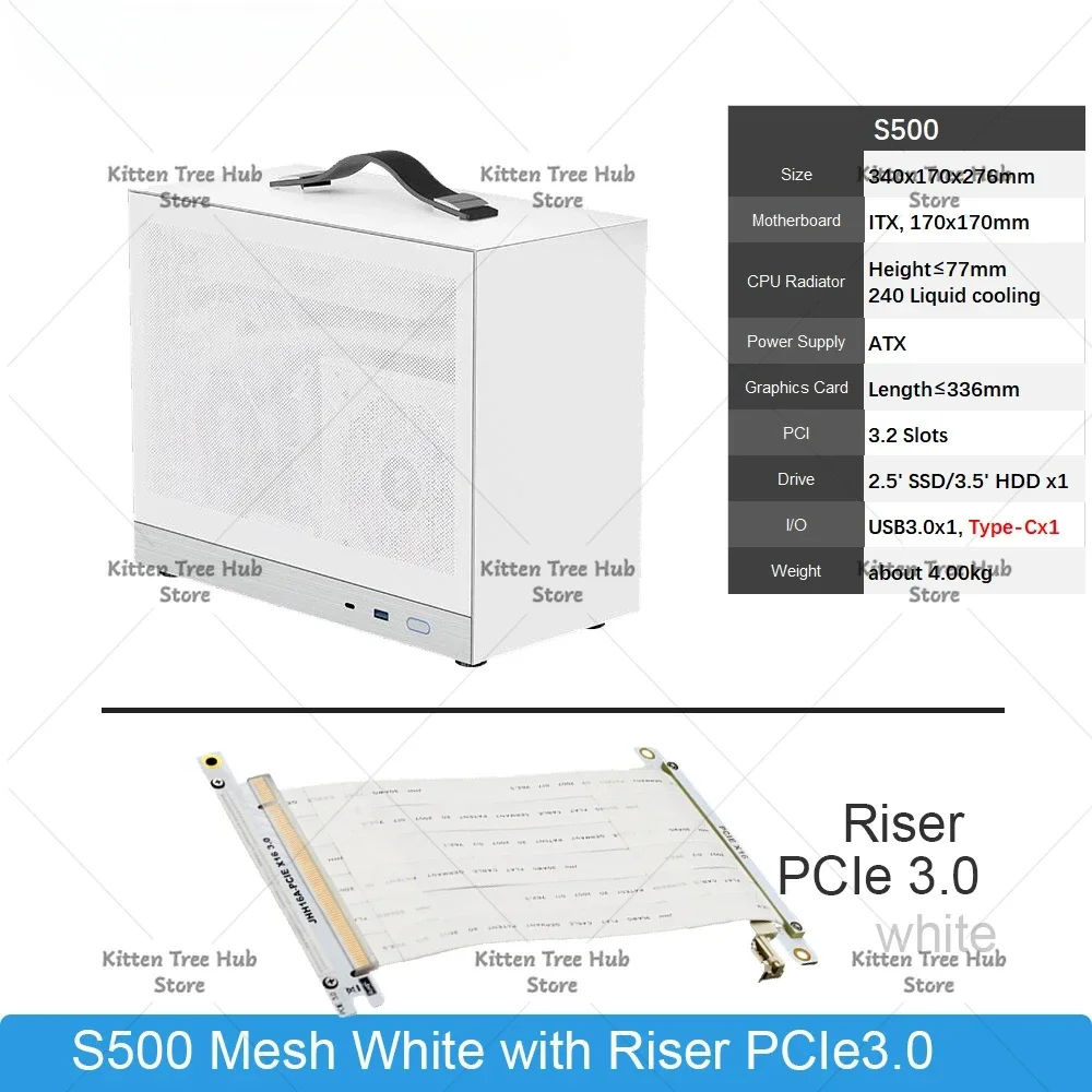 336mm Long Graphics Card Liquid Cooling Water-Cooled S500 ITX Chassis Portable Desktop White Mini Case