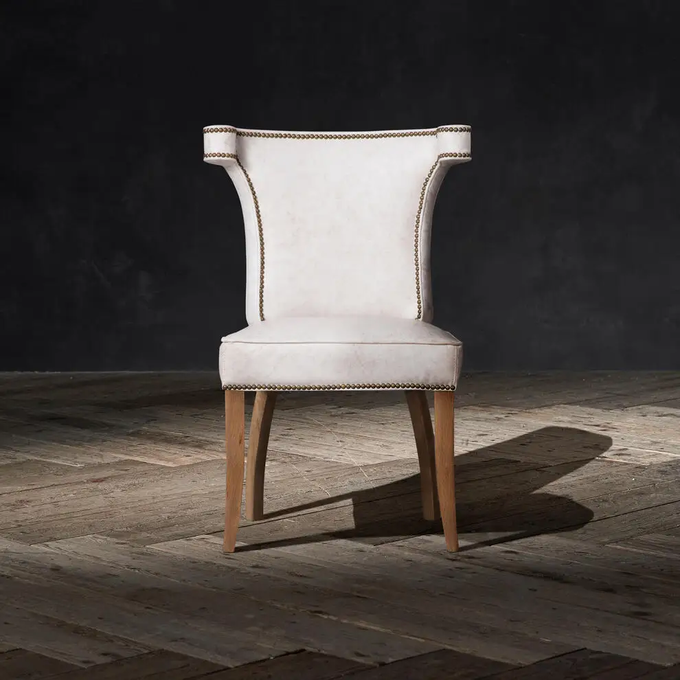 ！@Luxurious  Hotel  High Back Luxury Dining Chair Kitchen White Leather With Softly Winged Tips Adorned With Hand-applied Studs