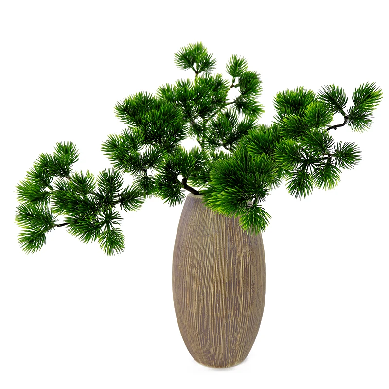 Artificial Pine Branch Simulation Green Leaf, Desktop Bonsai Decoration, Plant, Wedding Party, Bar, Vase Decor, 40cm, 1Pc