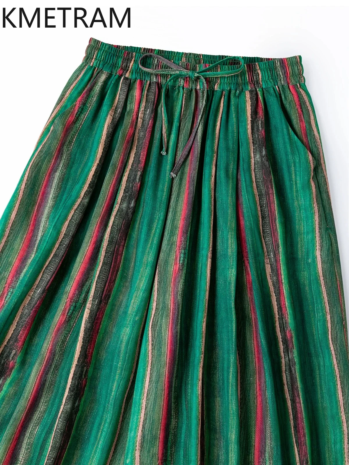 KMETRAM 55% Mulberry Silk 45% Cotton Pants for Woman Fashion Gradient Wide Leg Trousers Summer Baggy Pants Woman Clothes 2026 바지