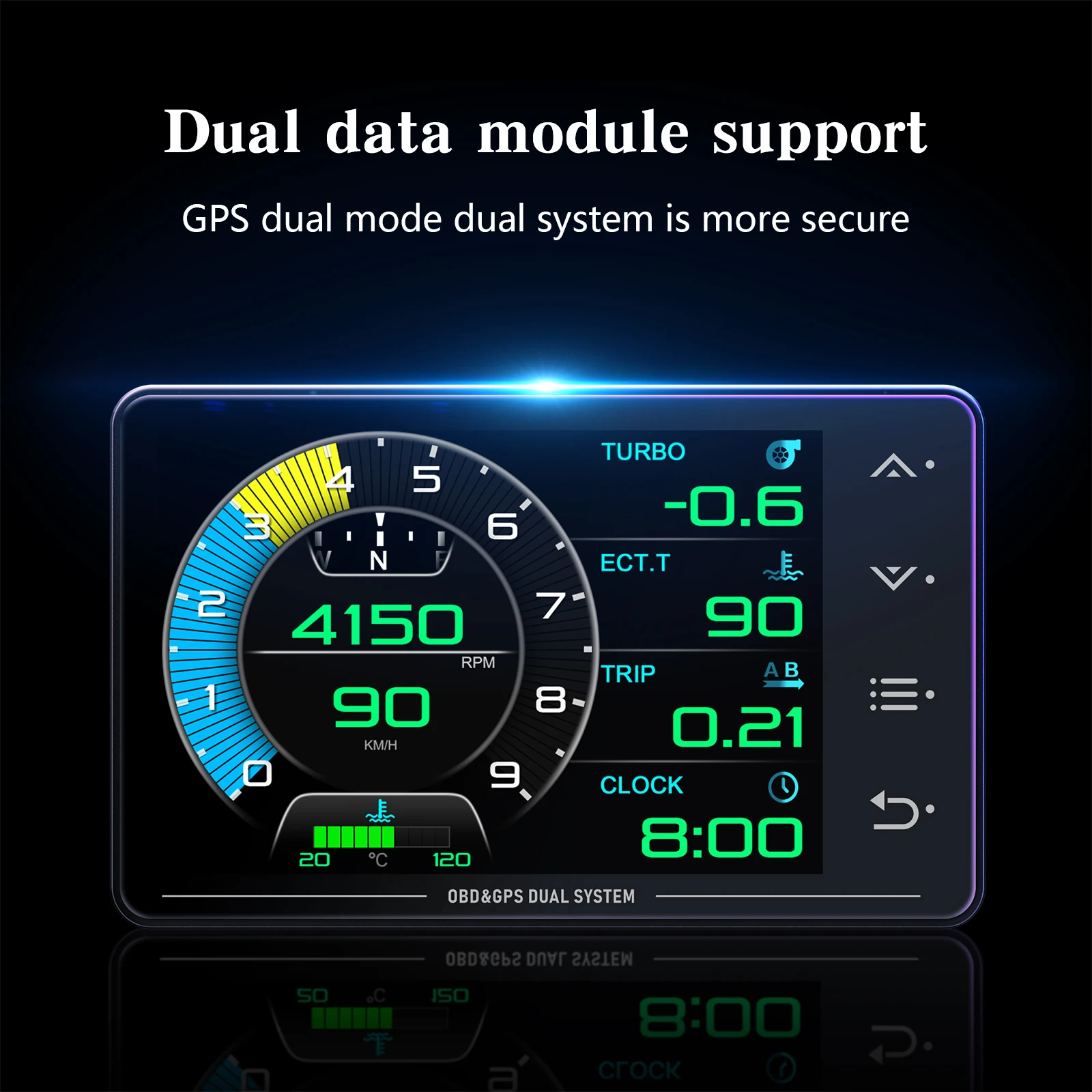 XS HUD Gauge Car Multi-function OBD+GPS Instrument LED Screen Speedometer Touch Button Alarm Functions Type-C Connection