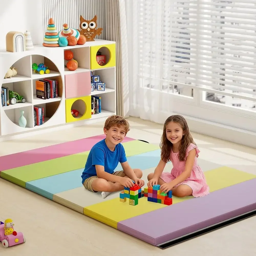 6ft x 4ft Thick Tumbling Mat with Carrying Handles, Hook & Loop Fasteners, Suitable for Gymnastics, Yoga, Stretching, Martial Ar