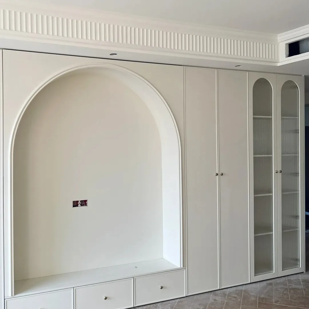 &French Modern Solid Color Wood TV Cabinet Storage Space Eco-Friendly Durable Multi-Functional Home Furniture Apartments Villas