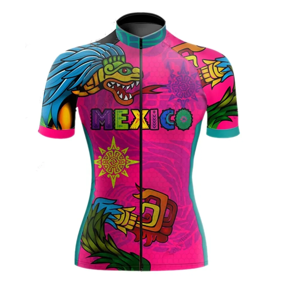 NEW Woman Mexico National Flag Team Cycling Jersey Green Black Bike Clothing Bicycle Wear Short Sleeve Customizable