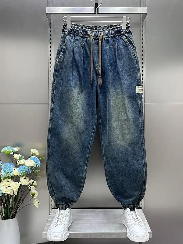 

Джинсы больших размеров в стиле ретро, мужские летние свободные прямые брюки Harajuku, широкие брюки, повседневные свободные брюки