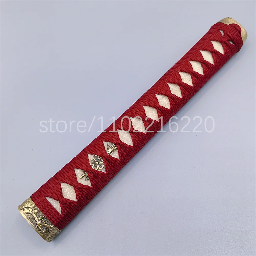 A Set Nice Red Handle Real Rayskin Tsuka Brass Handguard Tsuba Habaki Seppa For Japanese Samurai Katana Tachi Sword Fittings