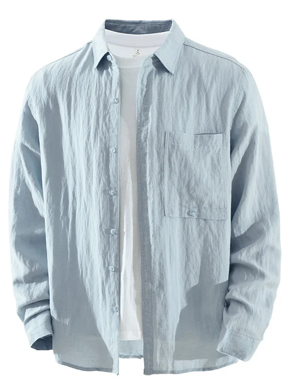 

Японская тонкая дышащая легкая мужская рубашка с длинным рукавом, повседневная, из смесового льна, лиоцелла и хлопка, с воротником...