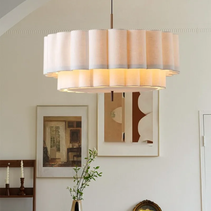 ثريا غرفة المعيشة على الطراز الفرنسي الكريمي بإضاءة رئيسية لغرفة الطعام في القرون الوسطى ثريا قماشية مبتكرة لغرفة النوم #2