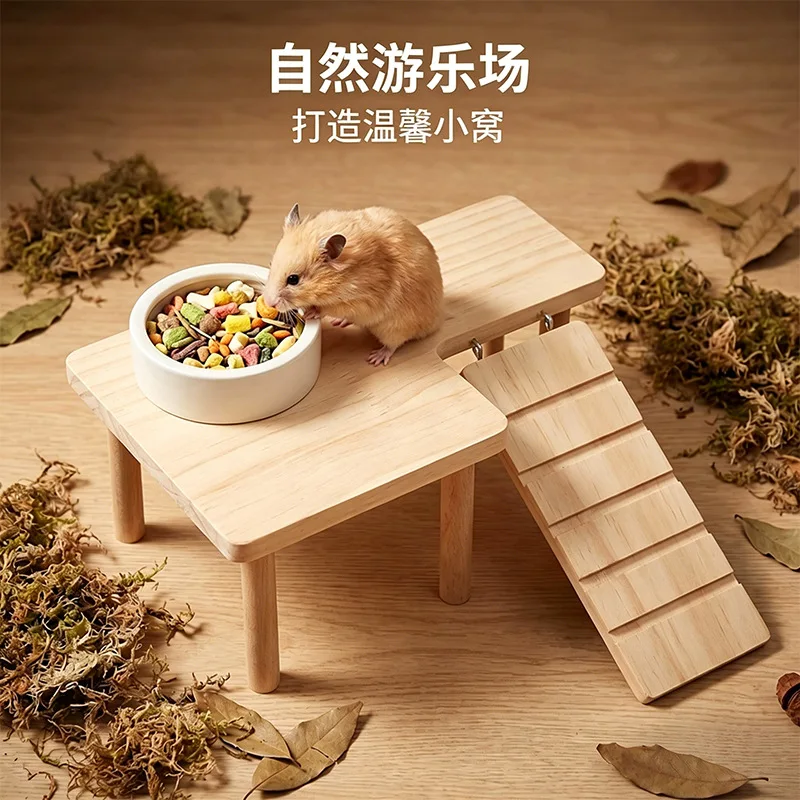 Wooden Hamster Platform Hamster Toys Golden Bear Second Floor Landscaping Table Stairs Avoidance House Landscaping Factory