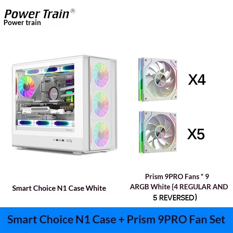 

Power Train N1 case, MATX desktop computer, glass side panel with perforated mesh for ventilation, 360-degree water cooling