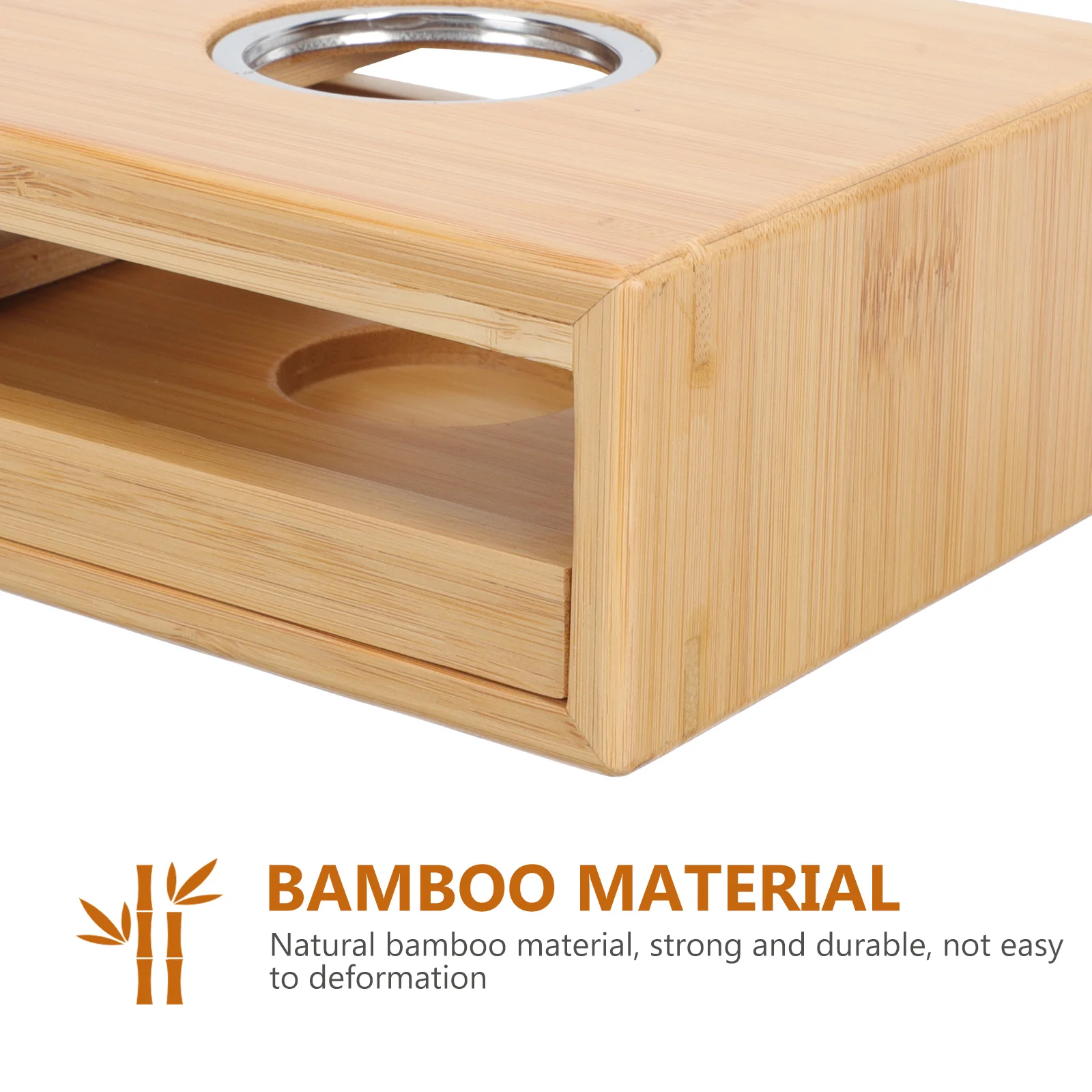 

Bamboo Teapot Warmer with Drawer Type Tea Heater Base Holder Stable Design for Home Office Hotel Tea Room