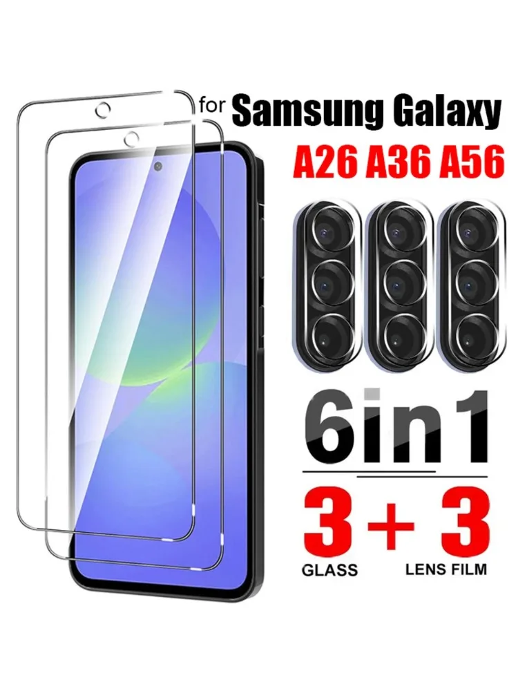 Verre trempé 6 en 1 pour Samsung Galaxy A26 A36 A56 5G, protecteur d'écran, lentille de caméra, Film de protection en verre pour Galaxy A26/A36/A56