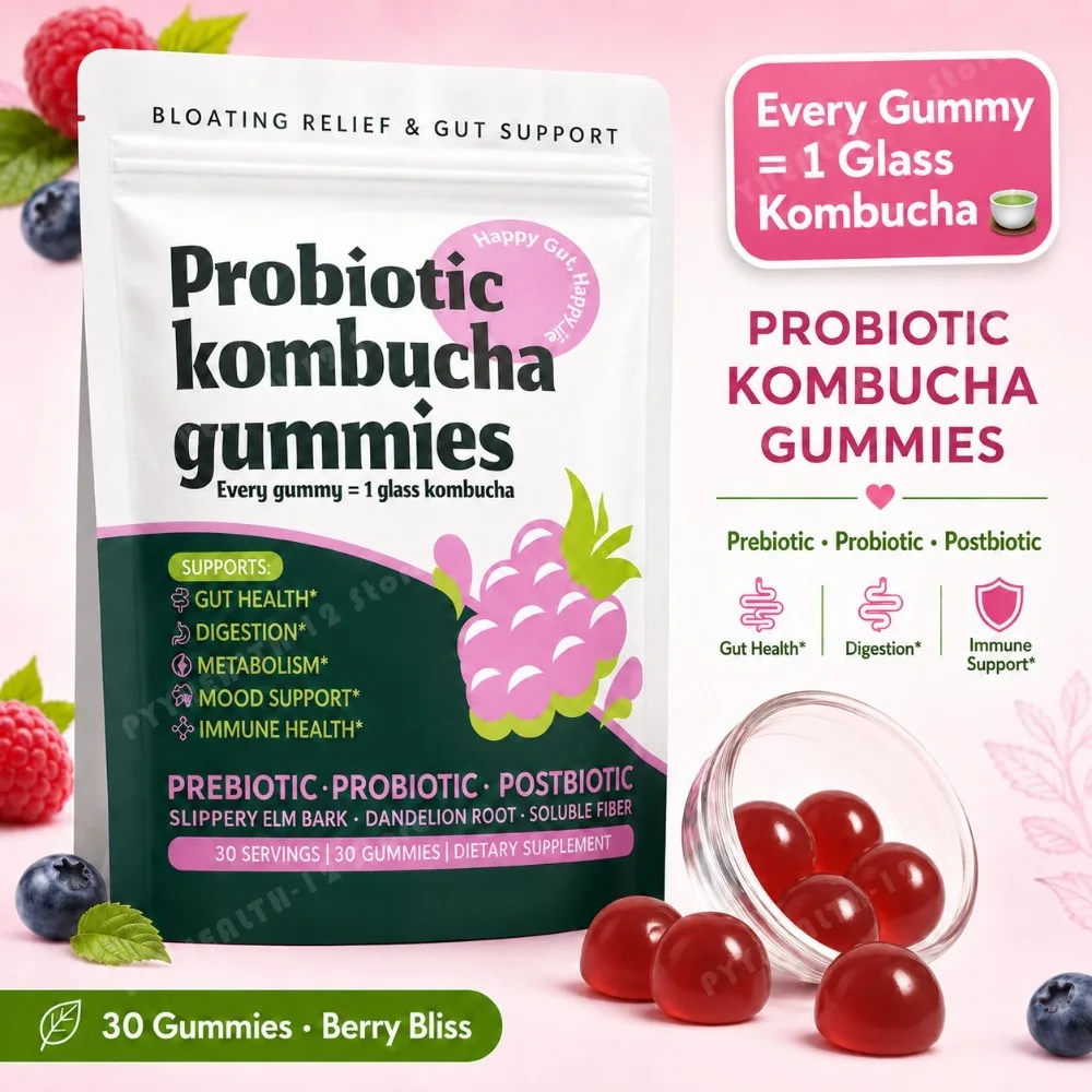 Probiotic Kombucha Gummies Every Gummy 1 Glass Kombucha Prebiotic Postbiotic Digestive Gut Health Vegan Berry Bliss 30 Gummies