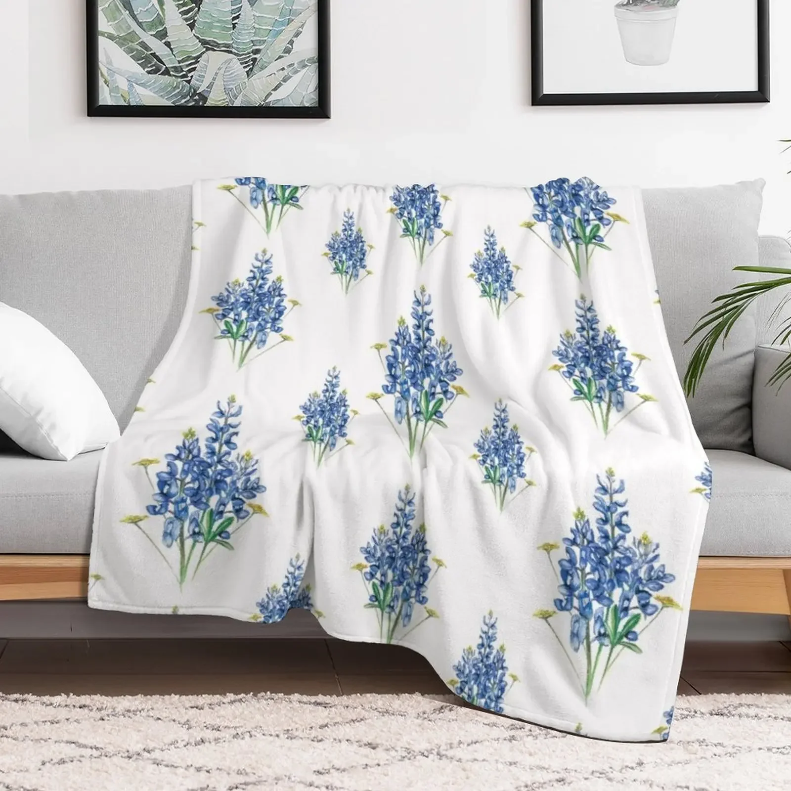 Bluebonnets and Wildflowers Pattern Throw Blanket For Decorative Sofa Bed linens Summer Blankets