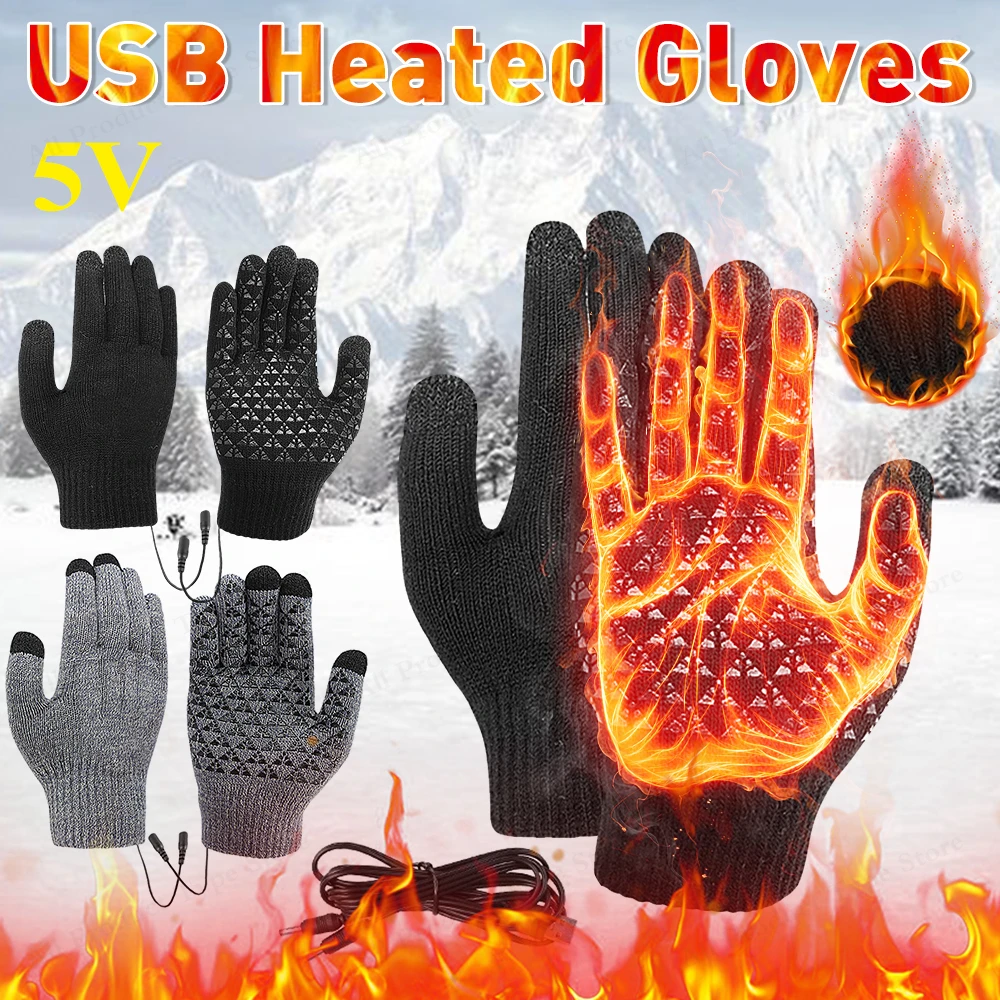 Electric Heated Full Finger Gloves Non-Slip Touch Screen Gloves Thicken Winter Cycling Gloves for Men Women Outdoor Activities R