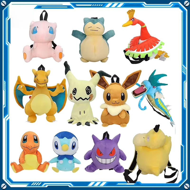 

New Arrival Pokemon Plush Backpack Anime Gengar Charizard Piplup Eevee Mimikyu Soft Stuffed Schoolbag Shoulder Bag Kawaii Toys
