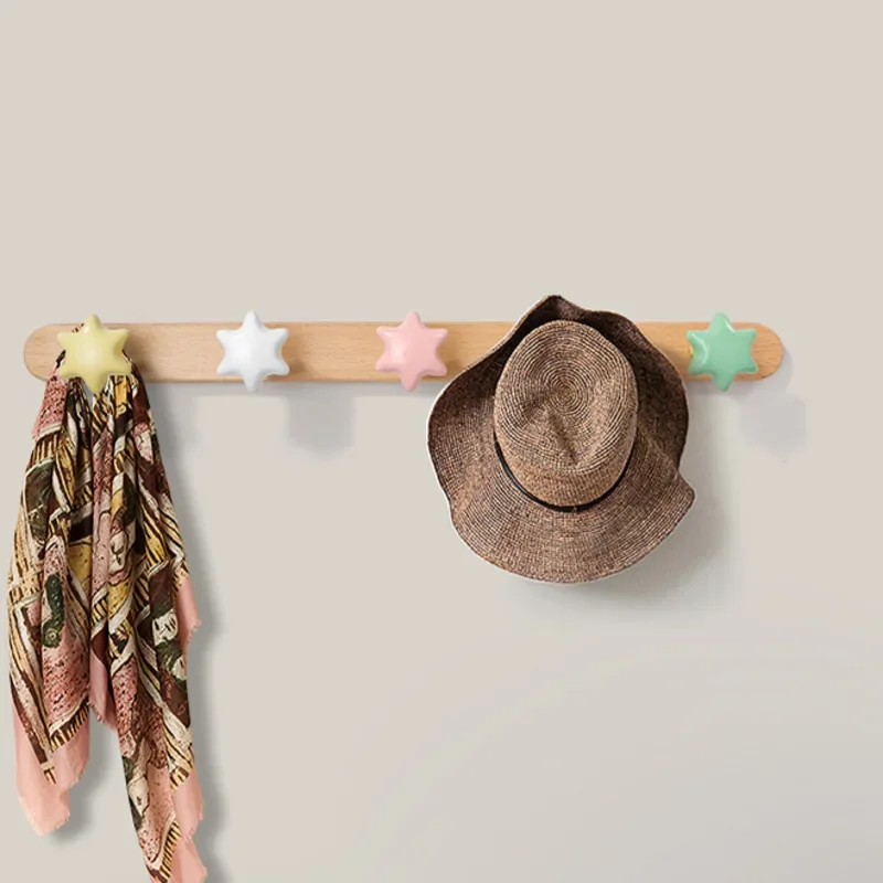 INS Children's Room Solid Wood Decoration Hanging Clothes Hook Behind The Door Hooks Wall Hanging Hat Bag Storage Rack