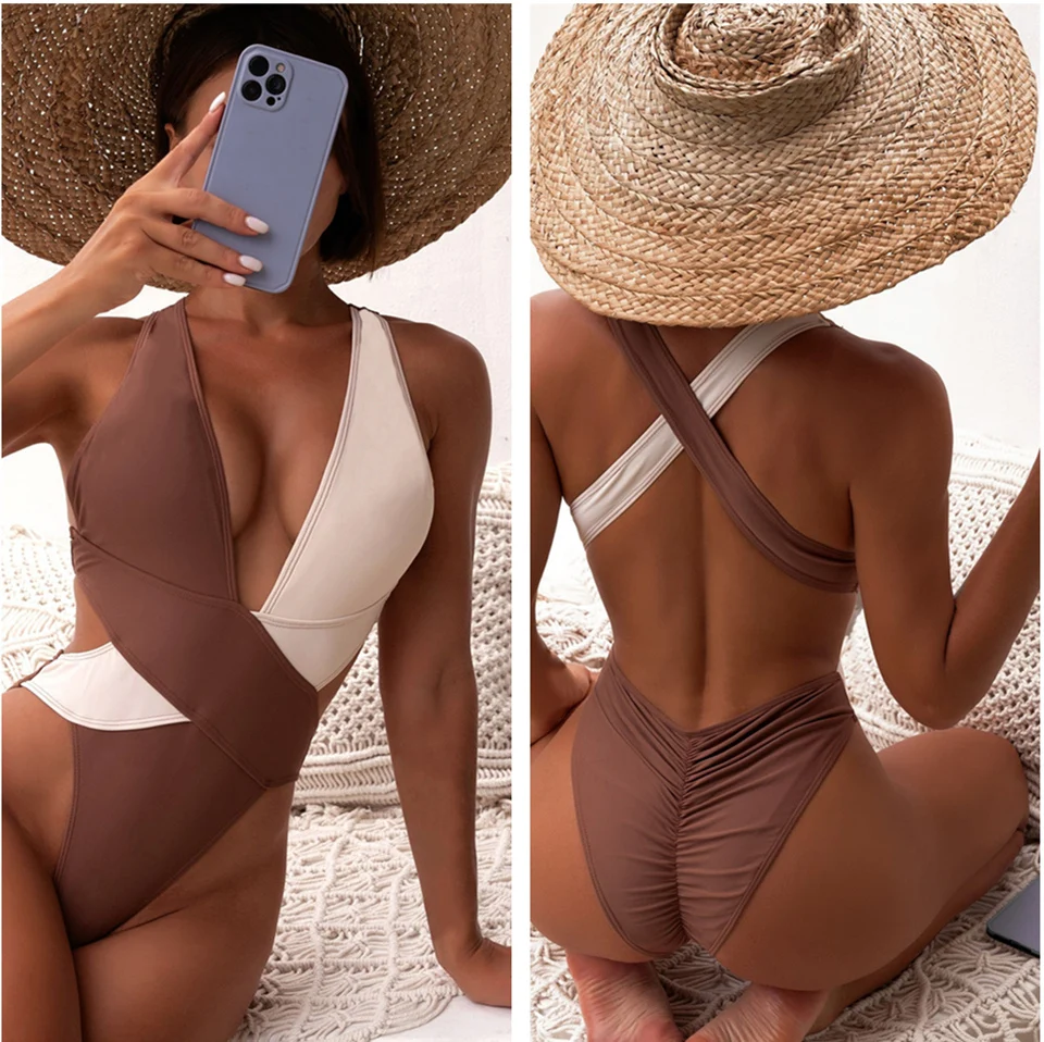 

Hip Lift Design Swimsuit Two-Color Stitching One Piece Swimwear Women Maio Biquini Mujer Trikini Badpak Dames Bikini Maillot