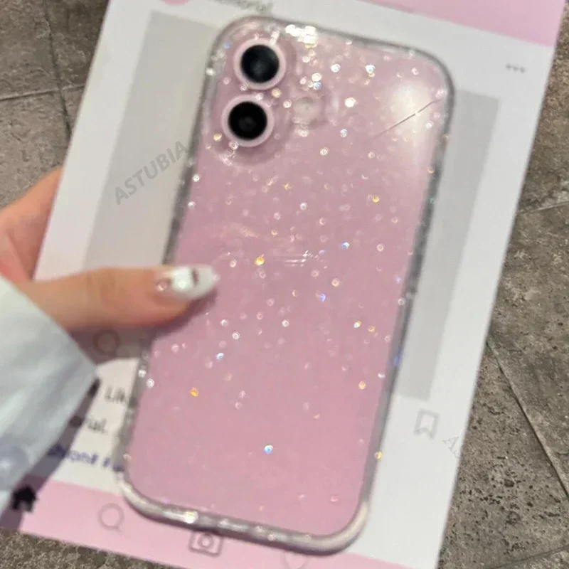 New Fashion Bling Glitter Shockproof Phone Case For iPhone 16 15 14 Plus 16 13 12 11 Pro Max Transparent Soft TPU Cover funda